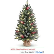 OasisCraft 3ft Tabletop Christmas Tree, Pre-Lit Xmas Tree with Cloth Bag Base, Mini Christmas Tree with LED Lights, Artificial Christmas Tree with Pine Cones Red Berries
